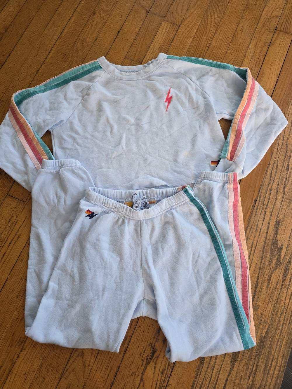 Aviator Nation Light Blue Rainbow-Striped Track Joggers Set - Picture 2 of 6